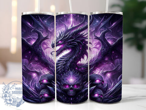 Dark Purple Dragon Tumbler Wrap, Skull Tumbler Design, 20oz Sublimation Wrap, Digital Download Tumbler, Fantasy Drinkware, Dragon and Skull Art, Unique Tumbler Design, Gothic Tumbler Wrap Sublimation ToriDesigns 