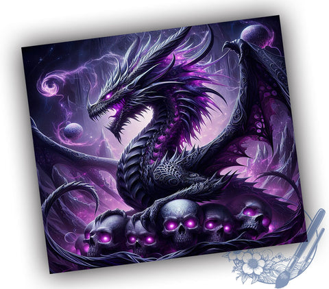 Dark Purple Dragon Tumbler Wrap, Skull Tumbler Design, 20oz Sublimation Wrap, Digital Download Tumbler, Fantasy Drinkware, Dragon and Skull Art, Unique Tumbler Design, Gothic Tumbler Wrap Sublimation ToriDesigns 