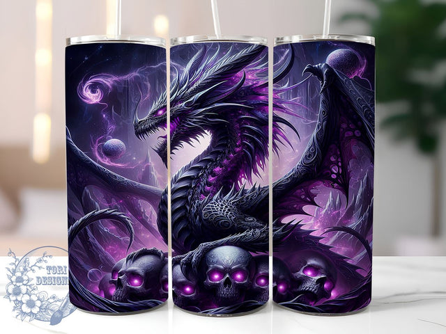 Dark Purple Dragon Tumbler Wrap, Skull Tumbler Design, 20oz Sublimation Wrap, Digital Download Tumbler, Fantasy Drinkware, Dragon and Skull Art, Unique Tumbler Design, Gothic Tumbler Wrap Sublimation ToriDesigns 