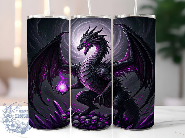 Dark Purple Dragon Tumbler Wrap, Skull Tumbler Design, 20oz Sublimation Wrap, Digital Download Tumbler, Fantasy Drinkware, Dragon and Skull Art, Unique Tumbler Design, Gothic Tumbler Wrap Sublimation ToriDesigns 
