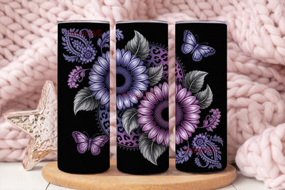 Dark Purple Floral 20oz Tumbler Wrap Sublimation DesignSVG 