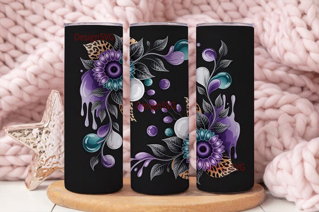 Dark Purple Floral 20oz Tumbler Wrap Sublimation DesignSVG 