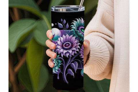 Dark Purple Floral 20oz Tumbler Wrap Sublimation DesignSVG 