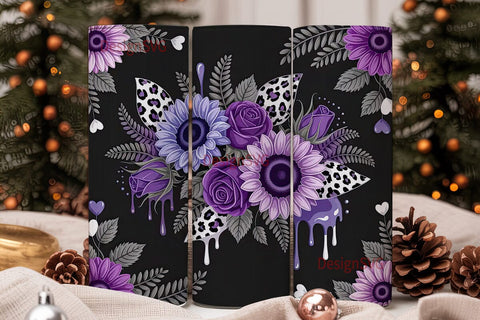 Dark Purple Floral 20oz Tumbler Wrap Sublimation DesignSVG 