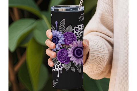 Dark Purple Floral 20oz Tumbler Wrap Sublimation DesignSVG 