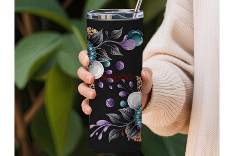 Dark Purple Floral 20oz Tumbler Wrap Sublimation DesignSVG 