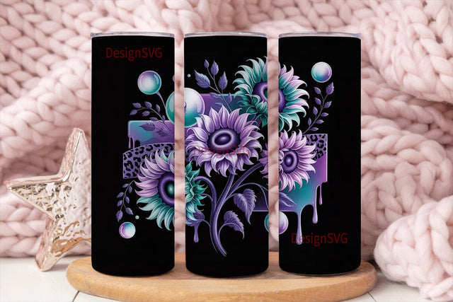 Dark Purple Floral 20oz Tumbler Wrap Sublimation DesignSVG 