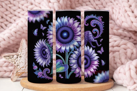 Dark Purple Floral 20oz Tumbler Wrap Sublimation DesignSVG 