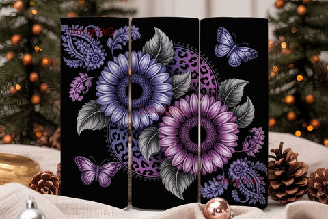 Dark Purple Floral 20oz Tumbler Wrap Sublimation DesignSVG 