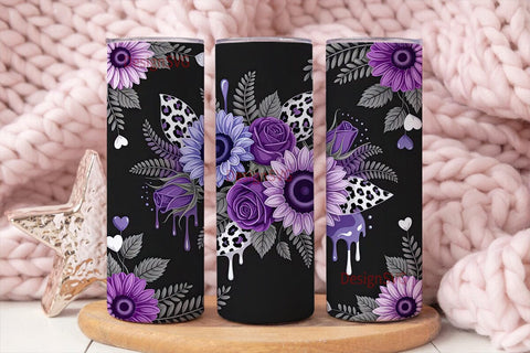 Dark Purple Floral 20oz Tumbler Wrap Sublimation DesignSVG 