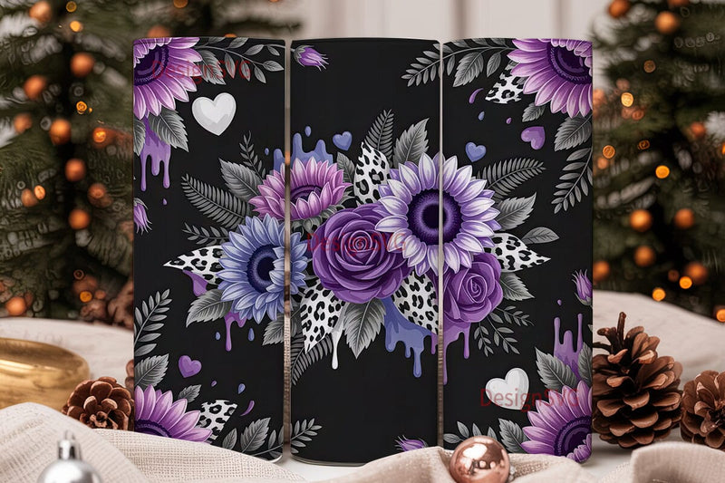 Dark Purple Floral 20oz Tumbler Wrap Sublimation DesignSVG 