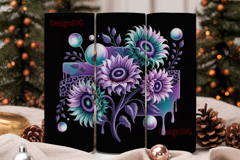 Dark Purple Floral 20oz Tumbler Wrap Sublimation DesignSVG 