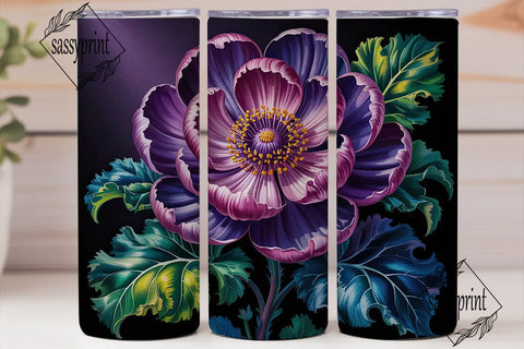 Dark Purple Floral 20oz Tumbler Wrap Sublimation sassyprint 