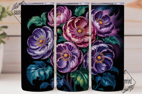 Dark Purple Floral 20oz Tumbler Wrap Sublimation sassyprint 
