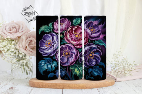 Dark Purple Floral 20oz Tumbler Wrap Sublimation sassyprint 