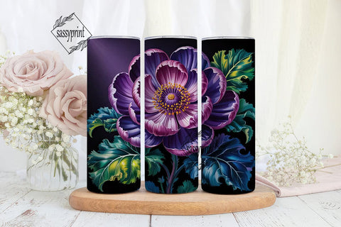 Dark Purple Floral 20oz Tumbler Wrap Sublimation sassyprint 