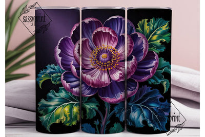 Dark Purple Floral 20oz Tumbler Wrap Sublimation sassyprint 