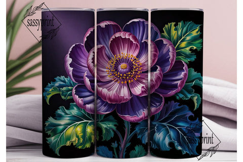 Dark Purple Floral 20oz Tumbler Wrap Sublimation sassyprint 
