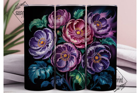 Dark Purple Floral 20oz Tumbler Wrap Sublimation sassyprint 