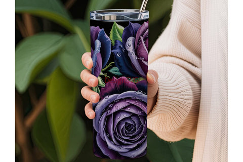 Dark Purple Roses 20oz Tumbler Wrap Sublimation DesignSVG 