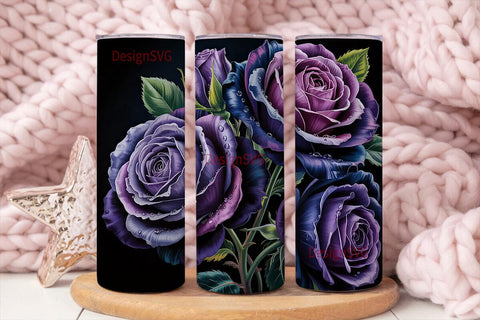Dark Purple Roses 20oz Tumbler Wrap Sublimation DesignSVG 