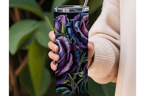 Dark Purple Roses 20oz Tumbler Wrap Sublimation DesignSVG 