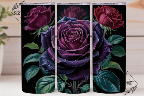 Dark Purple Roses 20oz Tumbler Wrap Sublimation sassyprint 