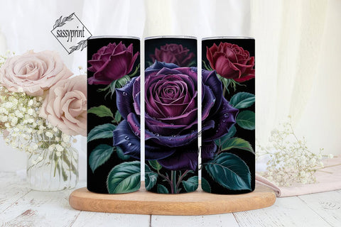 Dark Purple Roses 20oz Tumbler Wrap Sublimation sassyprint 