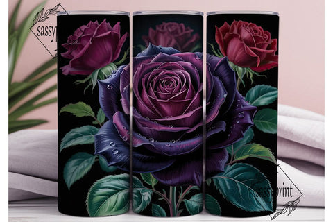 Dark Purple Roses 20oz Tumbler Wrap Sublimation sassyprint 