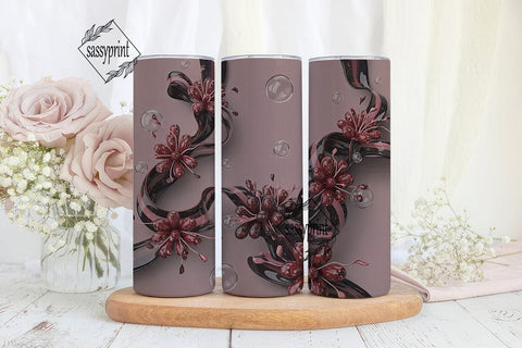 Dark Red Floral 20oz Tumbler Wrap Sublimation sassyprint 