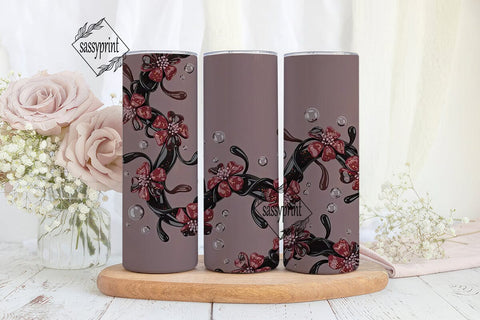 Dark Red Floral 20oz Tumbler Wrap Sublimation sassyprint 