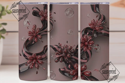 Dark Red Floral 20oz Tumbler Wrap Sublimation sassyprint 