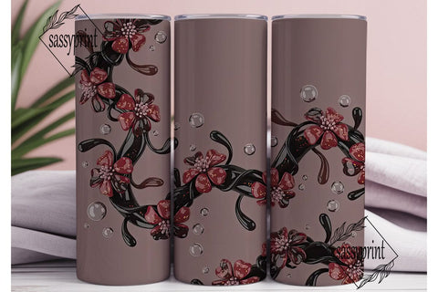 Dark Red Floral 20oz Tumbler Wrap Sublimation sassyprint 