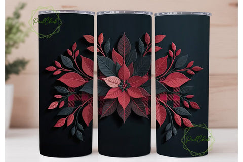 Dark Red Floral Buffalo Plaid Tumbler Sublimation PixelChick 