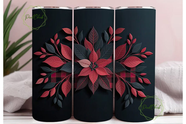 Dark Red Floral Buffalo Plaid Tumbler Sublimation PixelChick 
