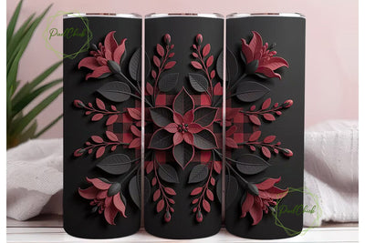 Dark Red Floral Buffalo Plaid Tumbler Sublimation PixelChick 