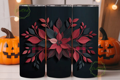 Dark Red Floral Buffalo Plaid Tumbler Sublimation PixelChick 