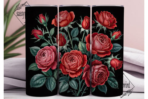 Dark Red Rose 20oz Tumbler Wrap Sublimation sassyprint 