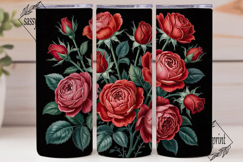 Dark Red Rose 20oz Tumbler Wrap Sublimation sassyprint 