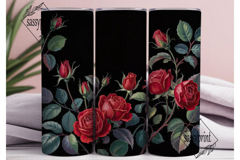 Dark Red Rose 20oz Tumbler Wrap Sublimation sassyprint 