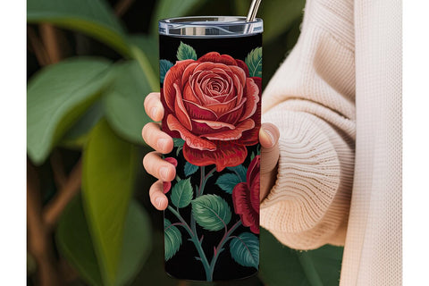 Dark Red Roses 20oz Tumbler Wrap Sublimation DesignSVG 