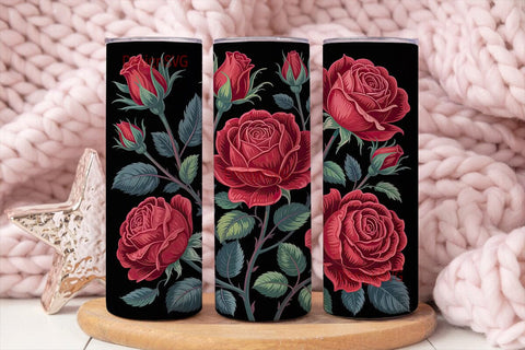 Dark Red Roses 20oz Tumbler Wrap Sublimation DesignSVG 