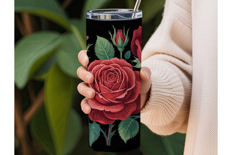 Dark Red Roses 20oz Tumbler Wrap Sublimation DesignSVG 