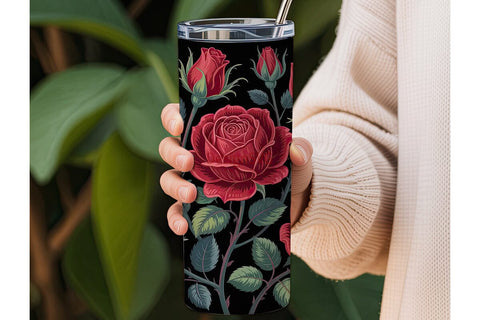 Dark Red Roses 20oz Tumbler Wrap Sublimation DesignSVG 