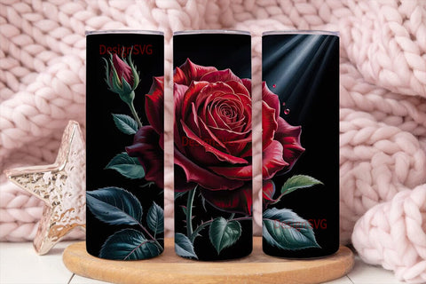 Dark Red Roses 20oz Tumbler Wrap Sublimation DesignSVG 