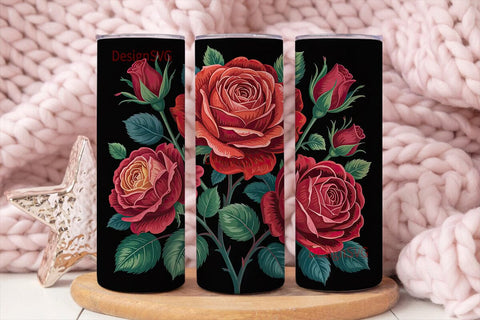 Dark Red Roses 20oz Tumbler Wrap Sublimation DesignSVG 