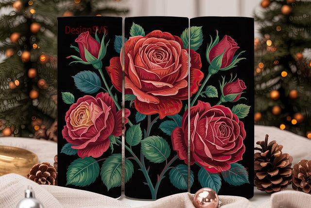 Dark Red Roses 20oz Tumbler Wrap Sublimation DesignSVG 