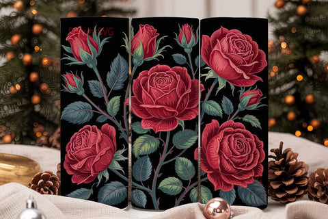 Dark Red Roses 20oz Tumbler Wrap Sublimation DesignSVG 