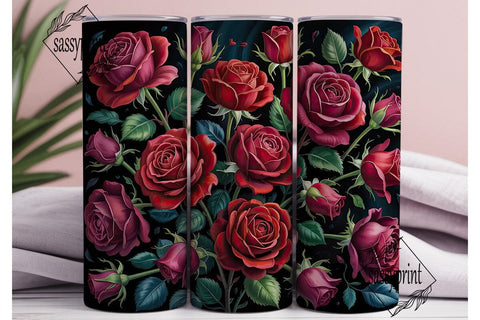 Dark Red Roses 20oz Tumbler Wrap Sublimation sassyprint 