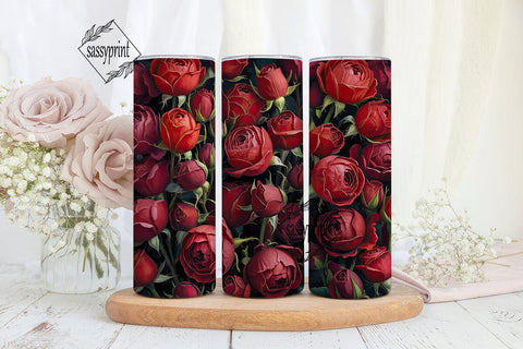 Dark Red Roses 20oz Tumbler Wrap Sublimation sassyprint 